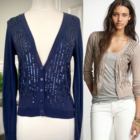 J. Crew Sequin Falls Cardigan in Navy, Size Small - Picture 1 of 11